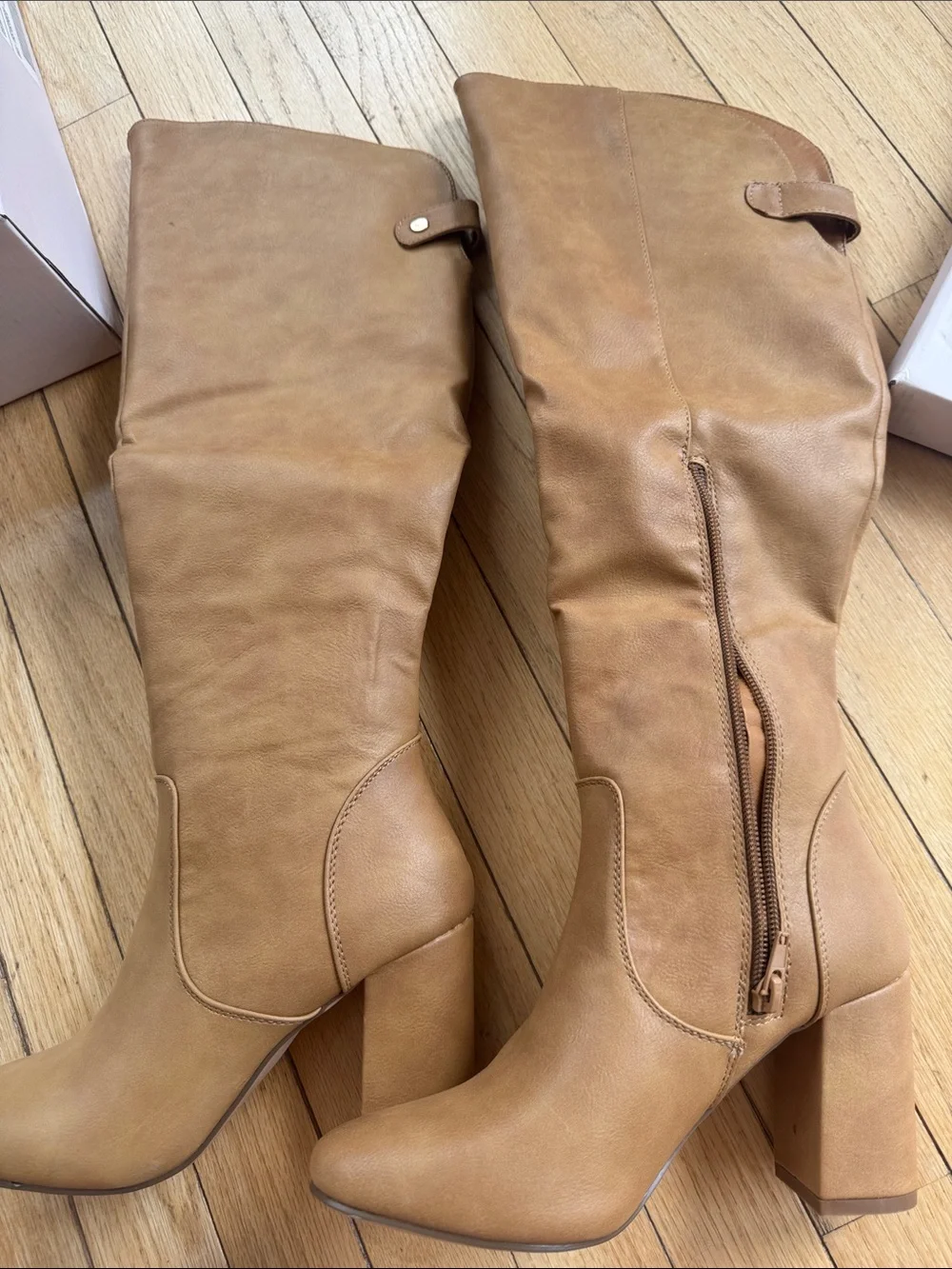 JustFab Tan Over-the-Knee Block Heel Boots